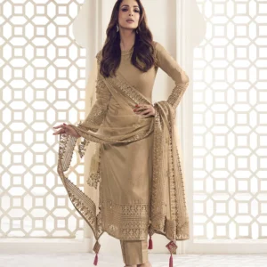 Sale Malaika Arora Beige Floral Thread and Sequines Embroidered Kurta Set
